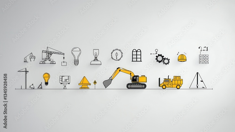 Poster a comprehensive collection of icons representing various tools found in industrial and construction 