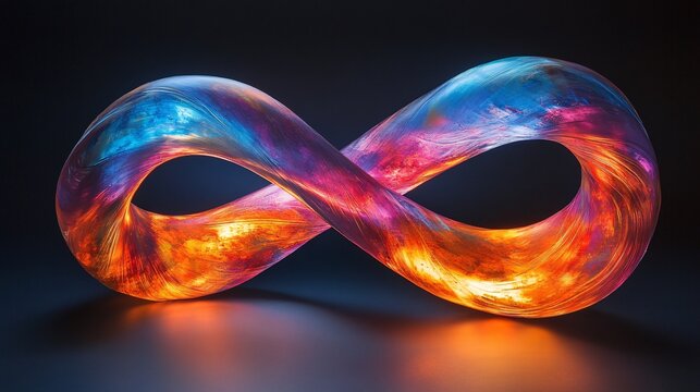 A glowing infinity ribbon of fluid paints forming soft gradients