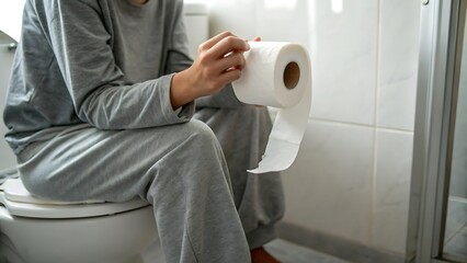 Person using toilet paper in a bathroom restroom hygiene cleanliness