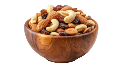 A Bowl of Mixed Nuts and Dried Fruits on a Wooden Surface