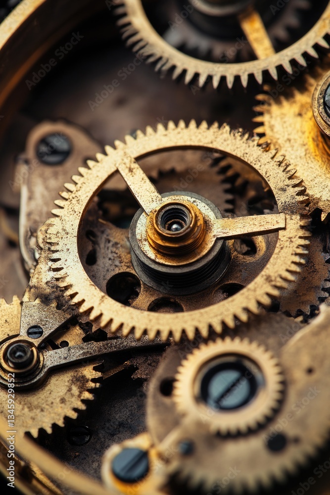 Aufkleber close up view of clock mechanism gears