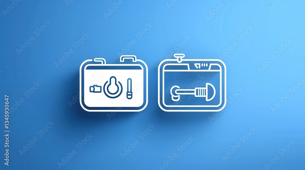 Poster a set of simple and aesthetically pleasing icons representing various plumbing and heating equipment
