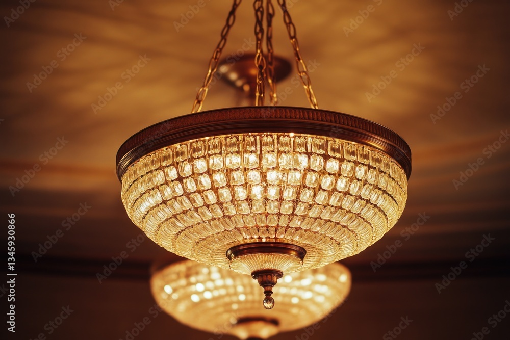 Poster a chandelier hangs from the ceiling in a room