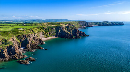 Fototapeta premium Panoramic Coastal View Of Rocky Cliffs And Ocean
