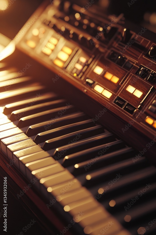 Aufkleber A close-up shot of a keyboard with a warm glow from a candle in the background