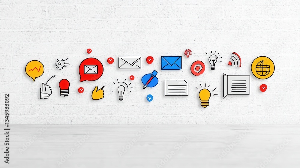 Poster a collection of colorful outline icons representing various elements of online advertising and digit