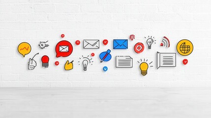 A collection of colorful outline icons representing various elements of online advertising and digital marketing including digital devices social media analytics and other key concepts