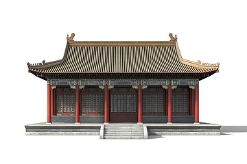 Traditional Chinese architecture building isolated on white backdrop for design use