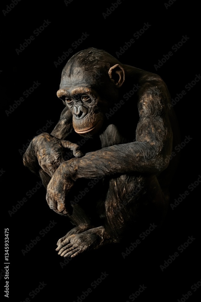 Poster a statue of a monkey sitting on a black surface, great for abstract or minimalist designs