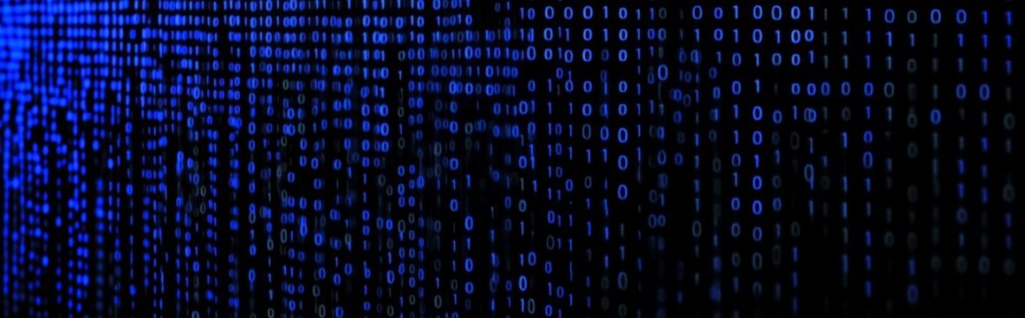 Blue binary TEXT "0" "1" code gradient with black background
