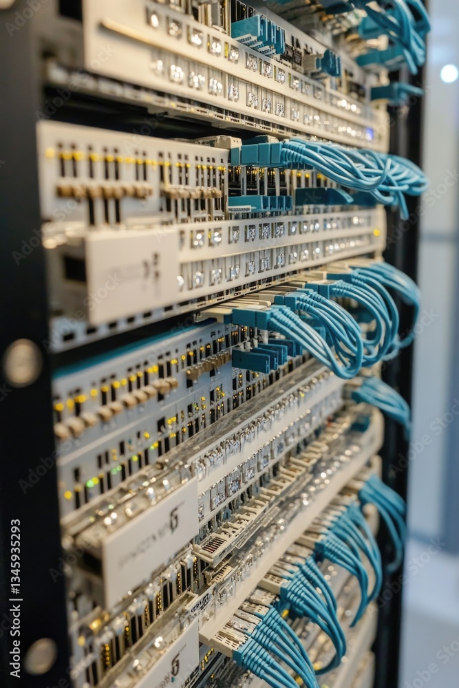 Poster a close-up view of cables connected to a server