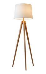 Modern Wooden Tripod Floor Lamp Cut Out Isolated on Transparent PNG Background.