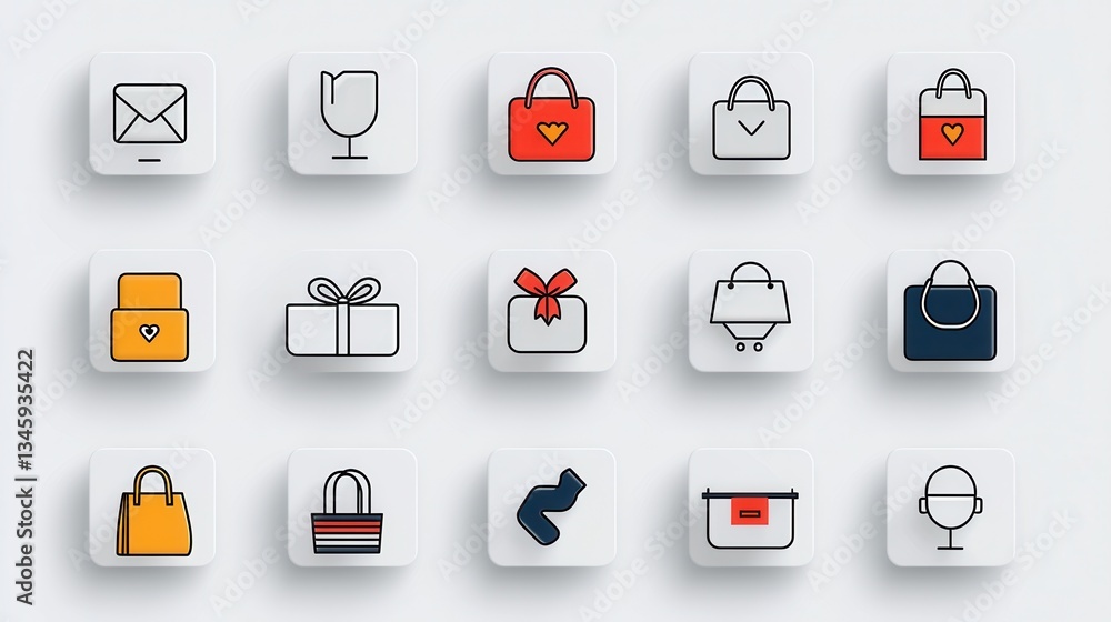 Poster a collection of 15 unique outline icons representing various retail and e commerce concepts includin