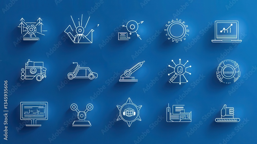 Poster a collection of minimalist outline icons representing different aspects of business automation inclu