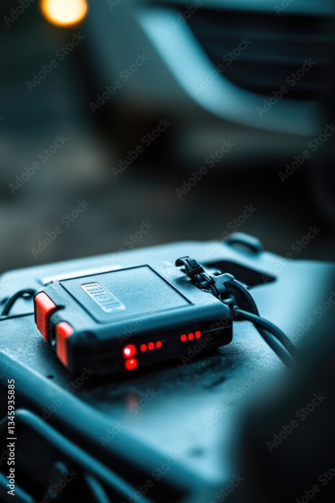Poster a car's interior dashboard with a radio sitting on top, suitable for use in travel or automotive-rel