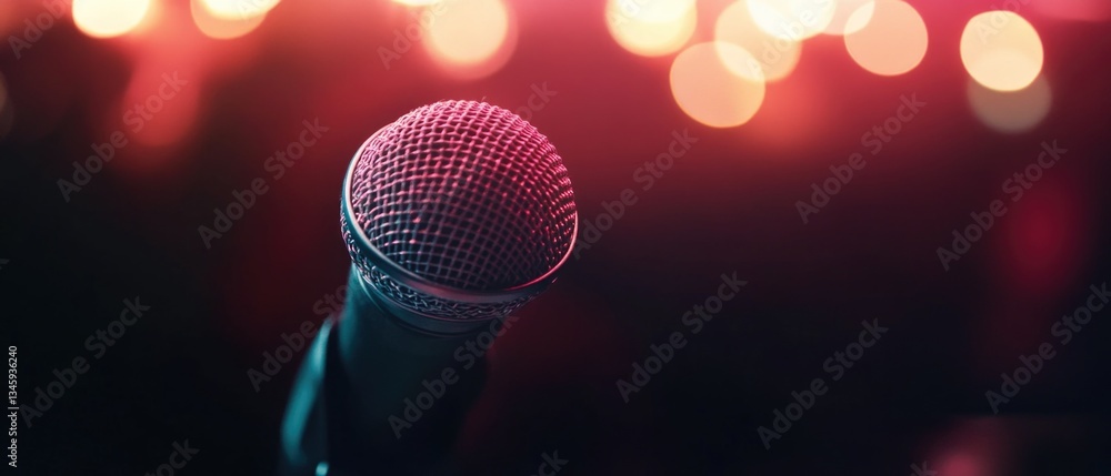 Poster A close-up of a microphone with a blurred out background