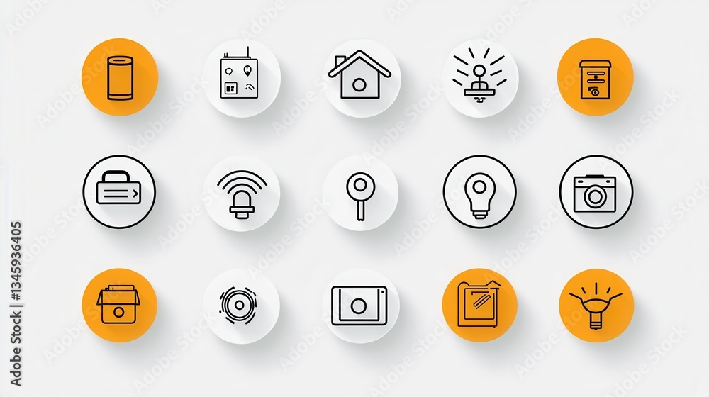 Poster a collection of minimalist outline icons representing various smart home features and technologies i