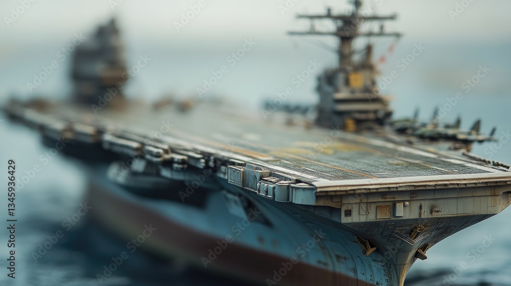 Poster a model aircraft carrier floating on calm waters
