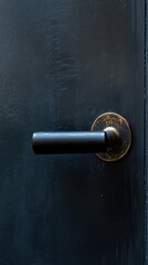 Obraz premium A close-up shot of a door handle on a black door, suitable for use in interior design or architecture images