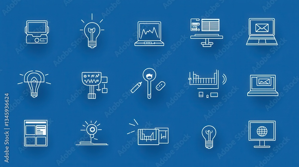 Poster a collection of 15 outline icons representing various aspects of website content management includin