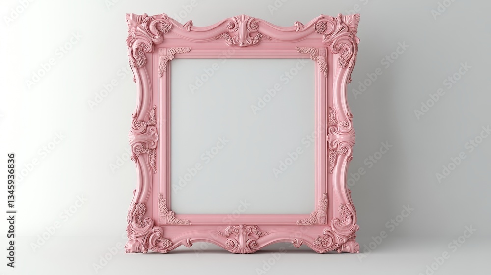 Poster elegant classic pink photo frame with a minimalist design, presented in a full flat front view. high