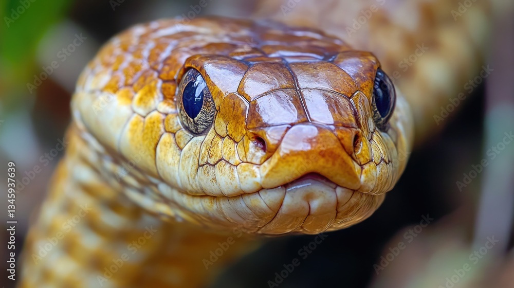 Poster close-up photo of a snake's face with a blurred background