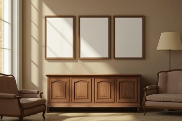 Classic living room with empty frames