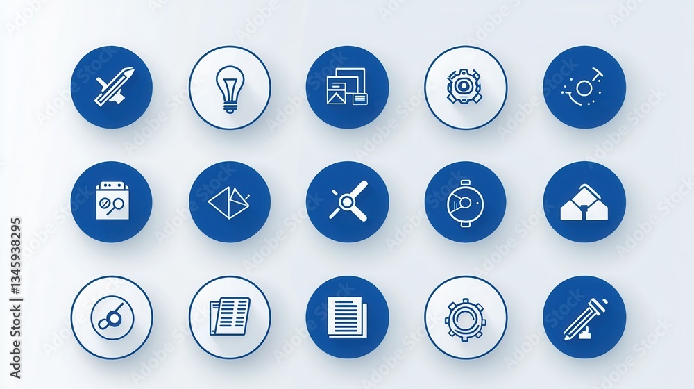 Poster a collection of 15 minimalist and visually appealing outline icons representing various elements of 