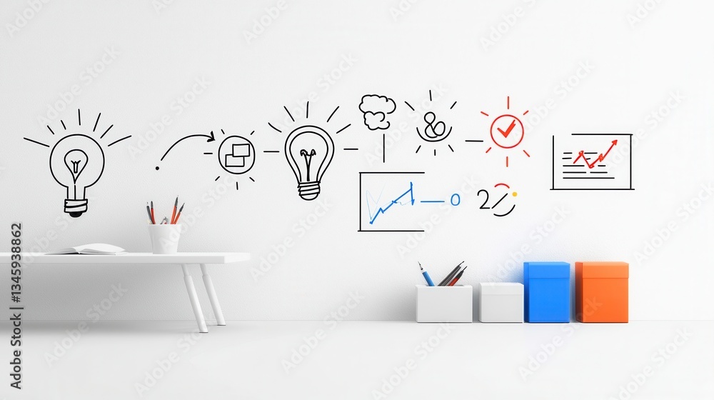 Aufkleber a modern well organized office workspace featuring various business and technology icons analytical 