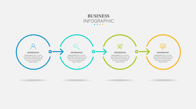 Line step infographic. 4 options workflow diagram, circle timeline number infograph, process steps chart. Linear vector infographics. Process order infographic arrow and steps point illustration