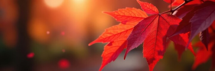 Intense red leaf bokeh, vibrant autumnal hues, impressionistic , nature, red abstract