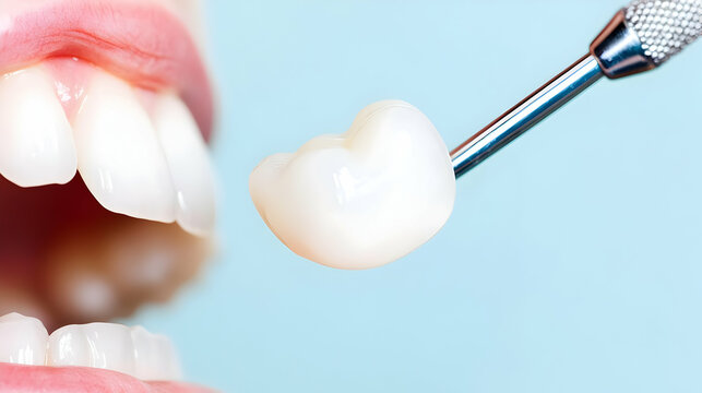 Closeup Of Healthy Teeth With Dental Implant