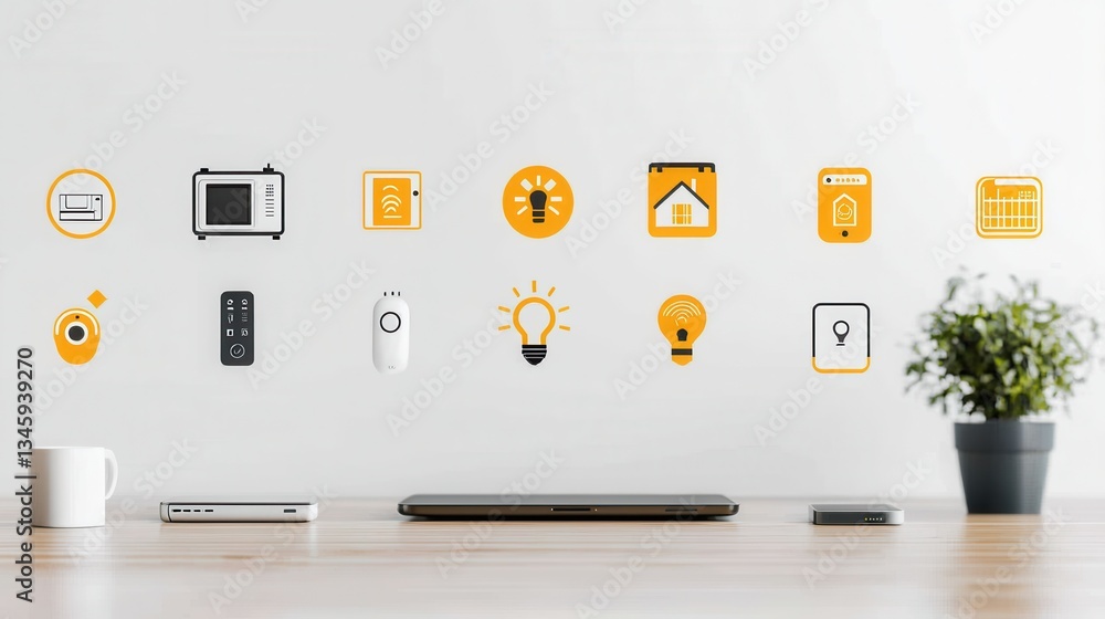 Poster a set of 15 clean minimalist icons representing the diverse features and capabilities of a smart hom
