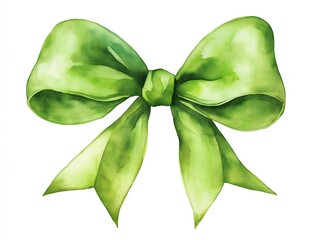 green bow in a watercolor style isolated on a white background. Colored decorative bows for cards, invitations, scrapbooking, and decor