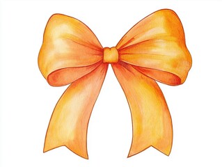 orange bow in a watercolor style isolated on a white background. Colored decorative bows for cards, invitations, scrapbooking, and decor