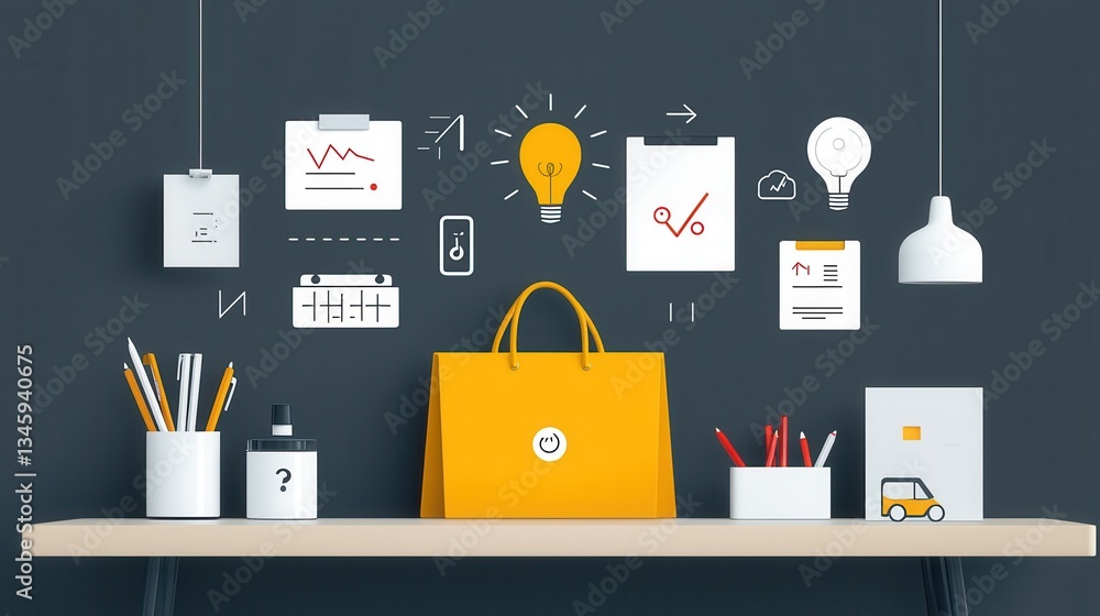 Poster a well balanced set of modern and functional icons representing various aspects of a productive and 