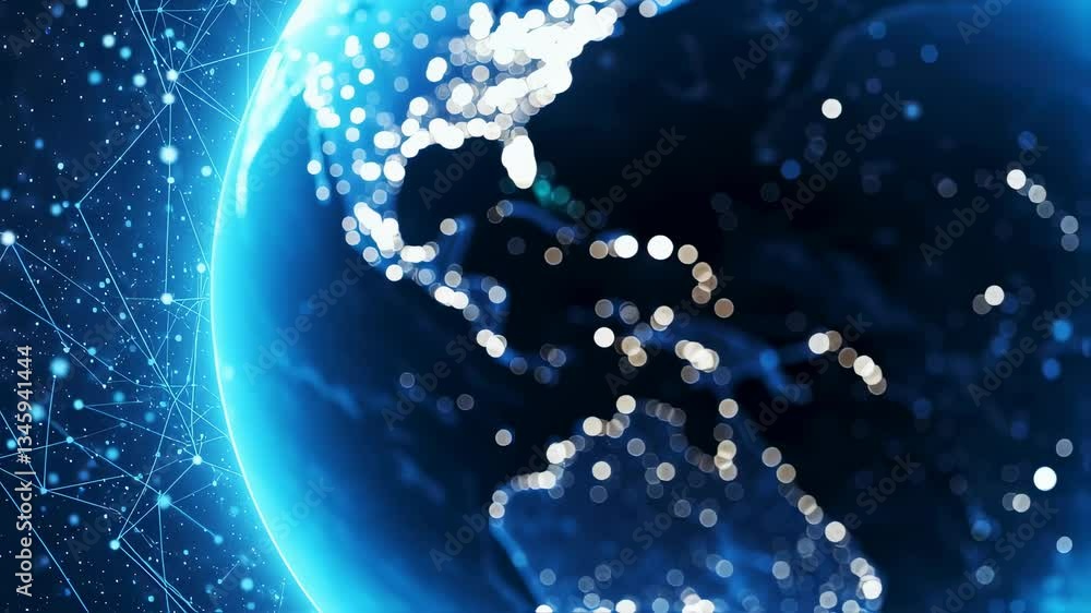 Poster digital earth globe with network connection motion picture. global technology and science video. wor