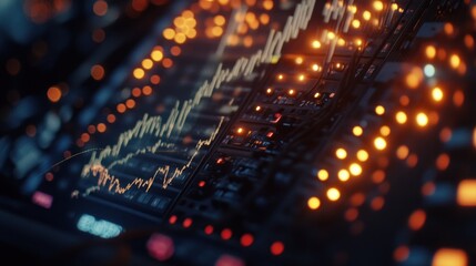 Obraz premium Illuminated server rack with superimposed stock market graph showing growth.