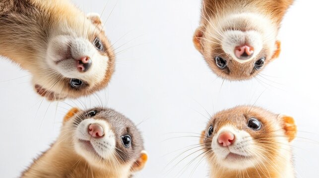 Curious ferrets looking down in a playful and endearing arrangement
