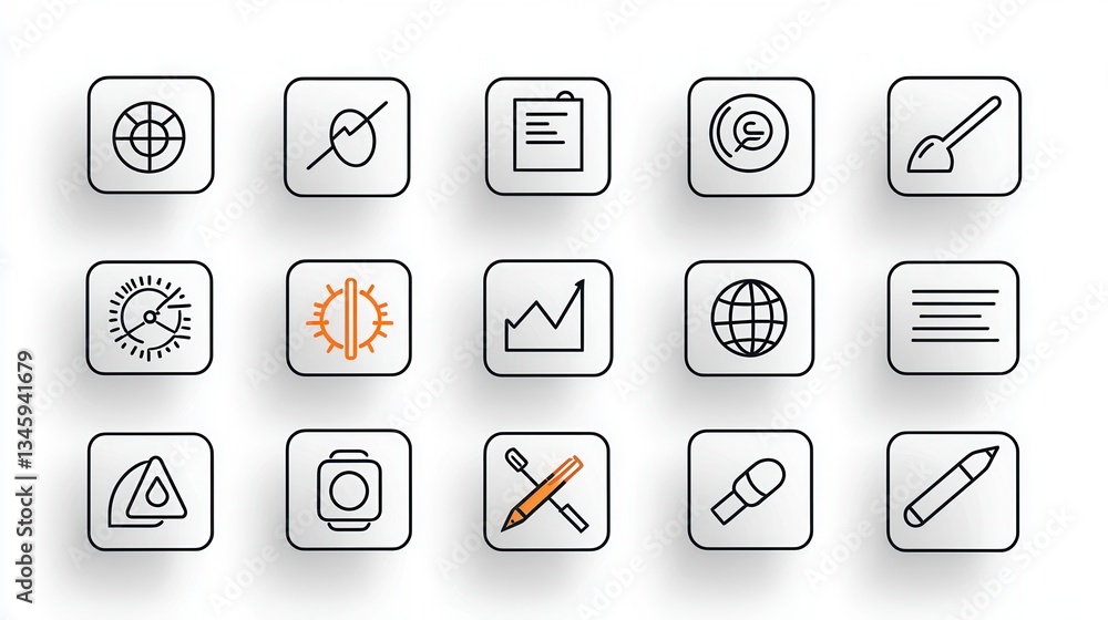 Poster a set of outline icons representing various aspects of career development including skills growth ac