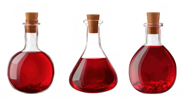Colorful Red Liquid in Glass Laboratory Flask and Beakers