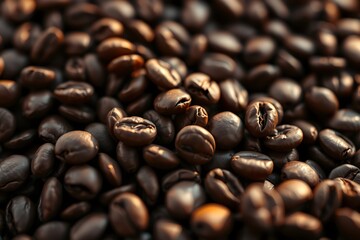 Close Up Of A Pile Of Dark Brown Coffee Beans Ready To Be Ground And Brewed