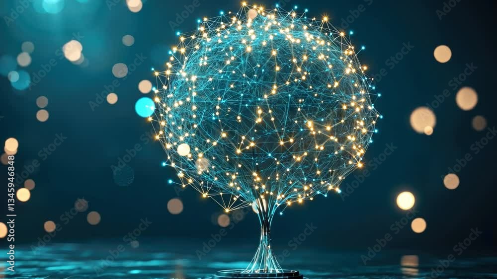 Poster digital tree of glowing connections vibrant abstract network illuminating technology and nature with