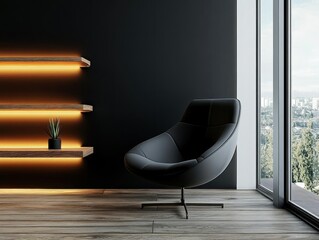 Modern minimalist living room design with black chair