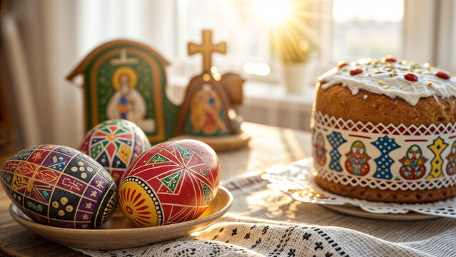 easter eggs on a wooden table - Powered by Adobe