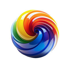 A vibrant multicolor spiral of swirling rainbow hues forms a circular abstract design on transparent background