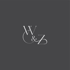 WZ letter initial with line luxury curvy style monogram wedding logo concept