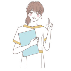 人差し指を立てて説明しているエステの店員