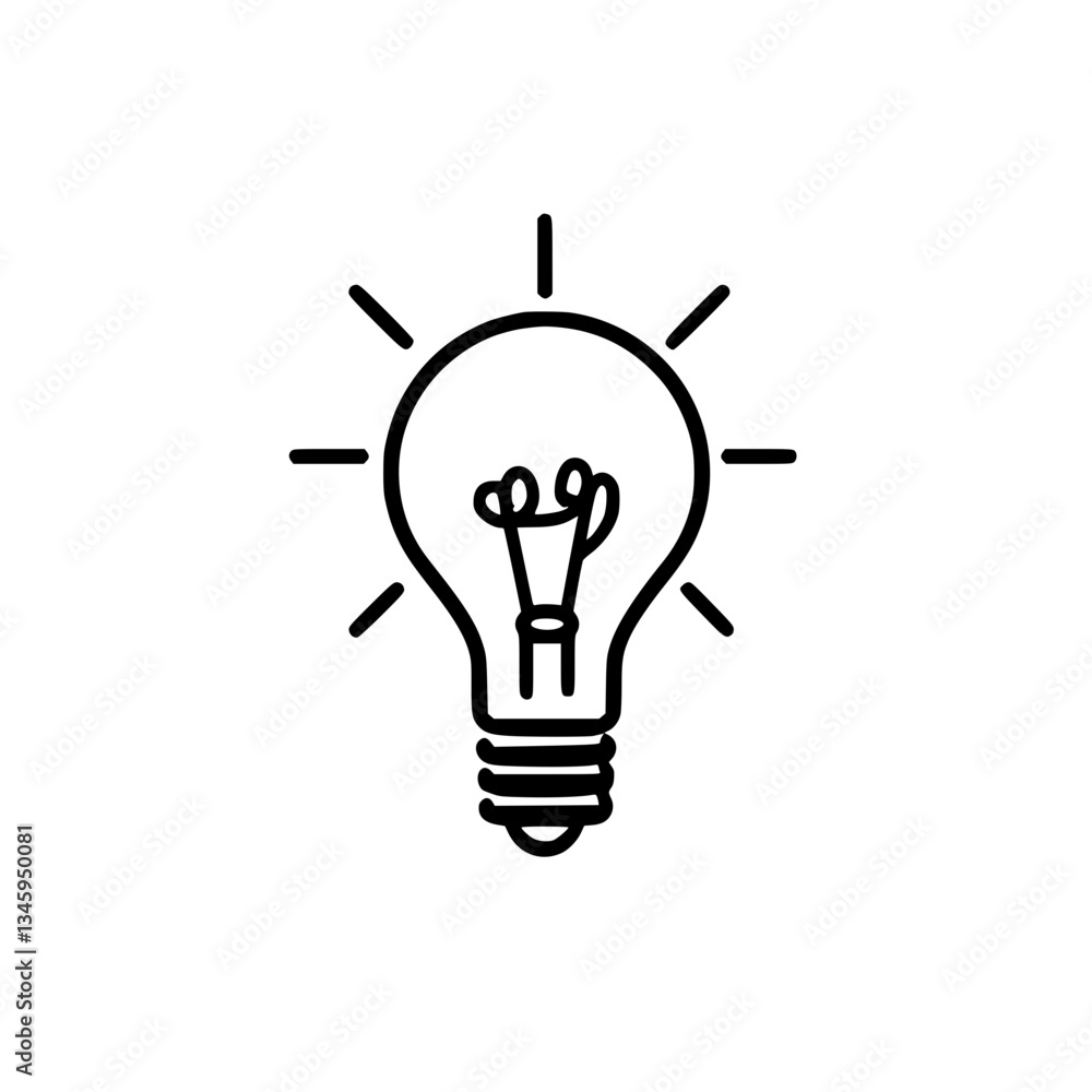 Poster lightbulb symbol a single line drawing of a lightbulb illuminating with radiating lines a universal 