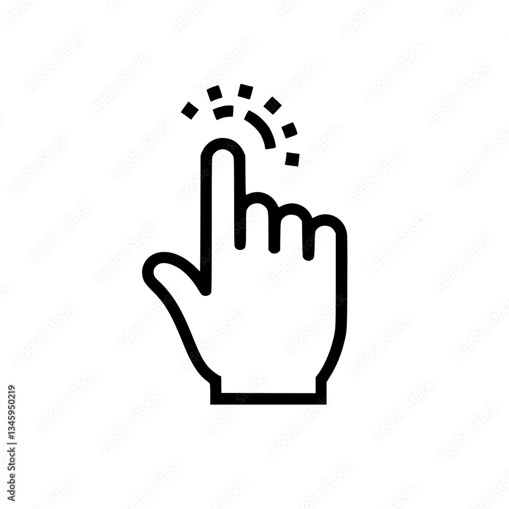 Poster index finger pressing or touching: simple vector icon depicts interaction the fingertip emits a smal